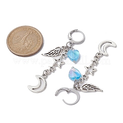 女性用合金ダングルフレンチフックピアス  ムーン＆スター＆ウィングタッセルピアス  アンティークシルバー  62x12mm&nbsp;EJEW-JE05479
