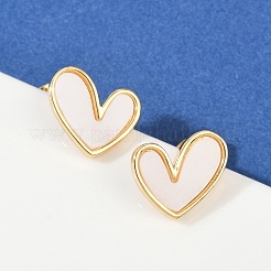 Серьги-гвоздики в форме сердца из натуральных ракушек EJEW-K251-09G