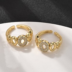 Овальные латунные манжеты с микропаве из прозрачного кубического циркония для женщин RJEW-S622-09G