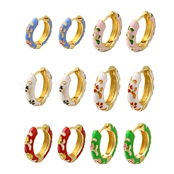 Серьги-кольца из латуни с эмалью и цветочным покрытием EJEW-H143-13G