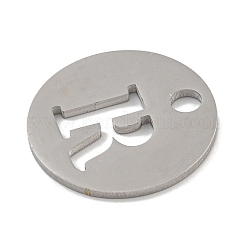 変色しない304ステンレススチールペンダント  ステンレス鋼色  アルファベット付きフラットラウンド  文字r  19x1.2mm  穴：2.5mm&nbsp;STAS-F233-M-P01-A-R