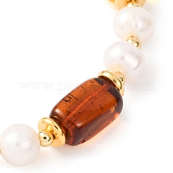Регулируемые латунные цепочки и браслеты-слайдеры из натурального культивированного пресноводного жемчуга и янтаря для женщин&nbsp;BJEW-JB13325