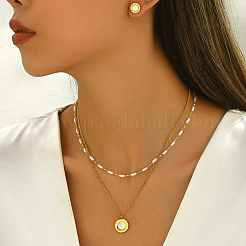 Элегантный комплект из двухслойного ожерелья и серег-гвоздиков из нержавеющей стали 201 OU9381