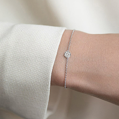 Комплекты цепочек и браслетов из стерлингового серебра с микропаве из прозрачных кубических цирконий RC3582-4