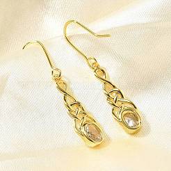 Овальные серьги-гвоздики из латуни с микропаве из прозрачных кубических цирконий&nbsp;EJEW-R018-05G