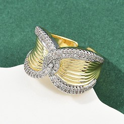 Латунные микро проложить манжеты кольца кубического циркония RJEW-D326-04G