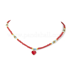 Ожерелье с подвеской в форме сердца из сплава эмали и стеклянными бусинами&nbsp;NJEW-JN04641