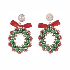 Boucles d'oreilles pendantes guirlande de noël tressée en perles de verre&nbsp;EJEW-TA00082