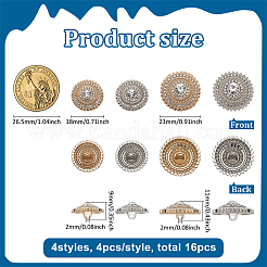 16 шт. 4 стиля 1-дырочные пуговицы из сплава со стразами BUTT-FG0001-49