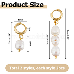 2 пара серег-колец в форме слезы из натурального культивированного пресноводного жемчуга в 2 стилях&nbsp;EJEW-HS00007