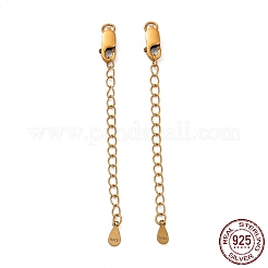 スターリングシルバーチェーンエクステンダー925個  カニカンとチャーム付き  ティアドロップ  アンティーク黄金  64x2.5mm  穴：2.4mm&nbsp;STER-D036-31AG