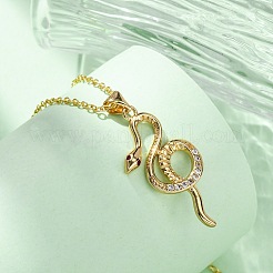 Collane con ciondolo a forma di serpente in ottone micro pavé di zirconi cubici trasparenti&nbsp;LS-NJEW-S438-02B-G
