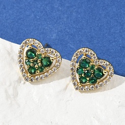 Сердце из латуни микро проложить кубического циркония серьги стержня EJEW-M082-15G