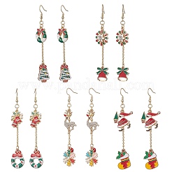 5 пара 5 стильных серег-подвесок из сплава и эмали с рождественской тематикой EJEW-JE06563