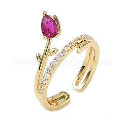 Bagues ouvertes en laiton avec micro pavé de zircones cubiques pour femmes&nbsp;RJEW-L343-05G-01