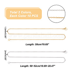 20 шт. 2 стиля 304 нержавеющая сталь тросовые цепочки ожерелья комплект для мужчин и женщин NJEW-NB0001-04