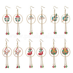 6 пара 6 стильных серег-подвесок из сплава и эмали с рождественской тематикой EJEW-JE06560