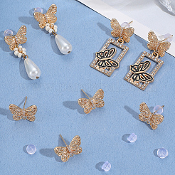 8 шт. бабочка латунная фурнитура для сережек-гвоздиков со стразами для женщин EJEW-BBC0001-91