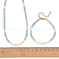 Sets aus Armbändern und Halsketten aus natürlichem Amazonit und natürlichen Süßwasserzuchtperlen&nbsp;SJEW-JS01386