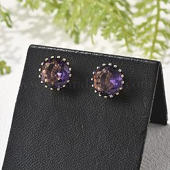 Плоские круглые латунные стеклянные серьги-гвоздики EJEW-G428-01G