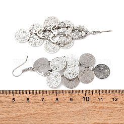 Плоские круглые серьги-подвески из нержавеющей стали 430 EJEW-A137-12P