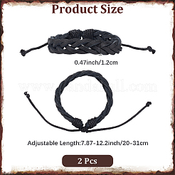 2 Stück geflochtene Armbänder aus PU-Lederschnur für Männer und Frauen&nbsp;BJEW-CL0001-37A