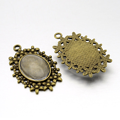 Annata impostazioni pendente cabochon lunetta fiore della lega di stile tibetano e trasparenti cabochon in vetro ovale&nbsp;DIY-X0225-AB-NF