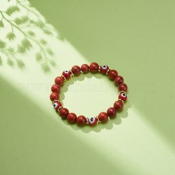 Diaspro rosso naturale e braccialetto elasticizzato con perline rotonde malocchio a lume&nbsp;BJEW-JB08713-03