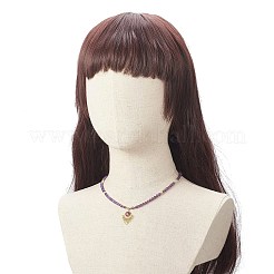 天然アメジストビーズのネックレス  304ステンレススチール製ファンペンダントネックレス、ロブスタークロウクラスプとチェーンエクステンダー付き、女性用  16-3/4インチ（42.5cm）&nbsp;NJEW-JN04226-05