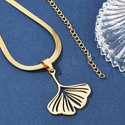 Ожерелья с подвесками в виде елочки из нержавеющей стали 201 с листьями гинкго&nbsp;NJEW-K253-36G