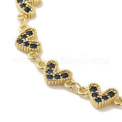 Braccialetti da donna con catena a maglie a forma di cuore in ottone placcato con micro pavè di zirconi cubici&nbsp;BJEW-P323-09G-02