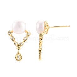 Серьги-гвоздики в форме капли из латуни с микропаве из прозрачных кубических цирконий&nbsp;PEAR-N017-07G