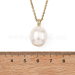 2 pezzo 2 stili ciondolo ovale in ottone e perla di conchiglia collane con catena a maglie in acciaio inossidabile 304 per donna&nbsp;NJEW-JN06257