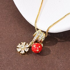 Латунные подвески с микропаве из прозрачных кубических цирконий и красной эмалью&nbsp;NJEW-D348-04B-G