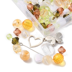DIY蝶ブレスレット作成キット  バイコーン、キューブ、ハートのアクリル、プラスチックビーズを含む  合金チャーム  伸縮性のある糸  黄緑  318個/箱&nbsp;DIY-FS0004-45
