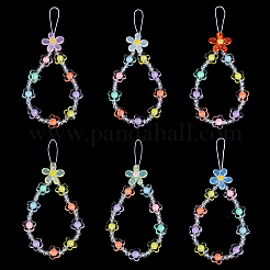 6 шт. 6 стиля красочные цветочные смоляные бусины цепочки мобильные ремешки&nbsp;AJEW-FG0007-34