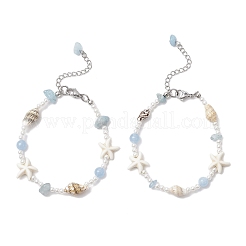 Круглые браслеты из ракушек и жемчуга для женщин BJEW-JB11860