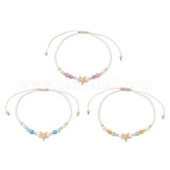 3 шт. плетеные браслеты из бусин из натурального морского агата BJEW-JB12765