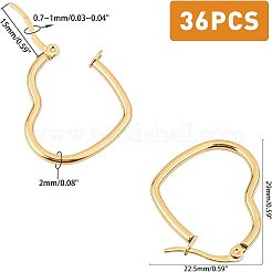 201 ステンレススチールフープピアス  304ステンレスピン付き  ハート  ゴールドカラー  12ゲージ  22.5x29x2mm  ピン：1x0.7mm  18のペア/箱&nbsp;STAS-UN0018-42G