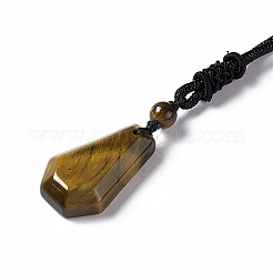 Natürliche Tigerauge-Halskette mit sechseckigem Anhänger und Nylonschnur&nbsp;NJEW-G094-A04