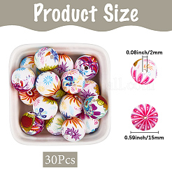 30 шт. круглые силиконовые бусины с цветочным узором&nbsp;SIL-SC0002-84G