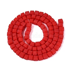 不透明なフロスト ガラス ビーズ 連売り  キューブ  多面カット  レッド  4~4.5x4~4.5x4~4.5mm  穴：1~1.2mm  約97~98個/連  16.14~16.54インチ（41~42cm）&nbsp;GLAA-N072-01A-B05