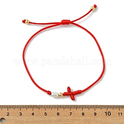 Gestellplattierte Messing- und natürliche Süßwasserzuchtperlen-Armbänder aus geflochtenen Perlen&nbsp;BJEW-JB13768