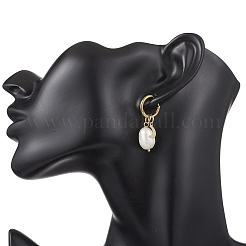 Серьги-кольца из натурального культивированного пресноводного жемчуга с рисунком в виде звезды и луны EJEW-JE06743