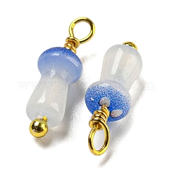 キノコのガラスチャーム  18KGP本金メッキ真鍮製パーツとともに  藤紫色  14~14.5x4~4.5mm  穴：1.6mm&nbsp;KK-C046-02D