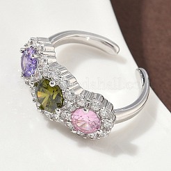 Латунные микро проложить манжеты кольца кубического циркония RJEW-H256-01P-01