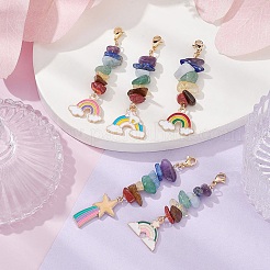 Dijes de esmalte de aleación de arcoíris y decoración colgante con cuentas de chips de piedras preciosas de chakra&nbsp;HJEW-JM01206
