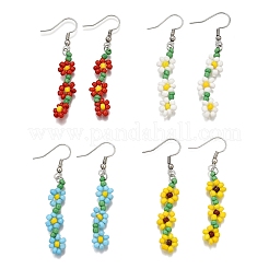4 пара сережек-подвесок из стеклянных бусин ручной работы&nbsp;EJEW-TA00654