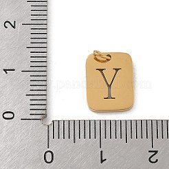 304ステンレススチールチャーム  丸カン付き  ゴールドカラー  文字チャーム付きの長方形  文字y  12.5x9.5x1.5mm  穴：3mm&nbsp;LS-STAS-R001-01G-Y