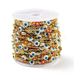 Fiore smaltato in ottone fatto a mano e catena a maglie malocchio&nbsp;CHC-D032-02G-01